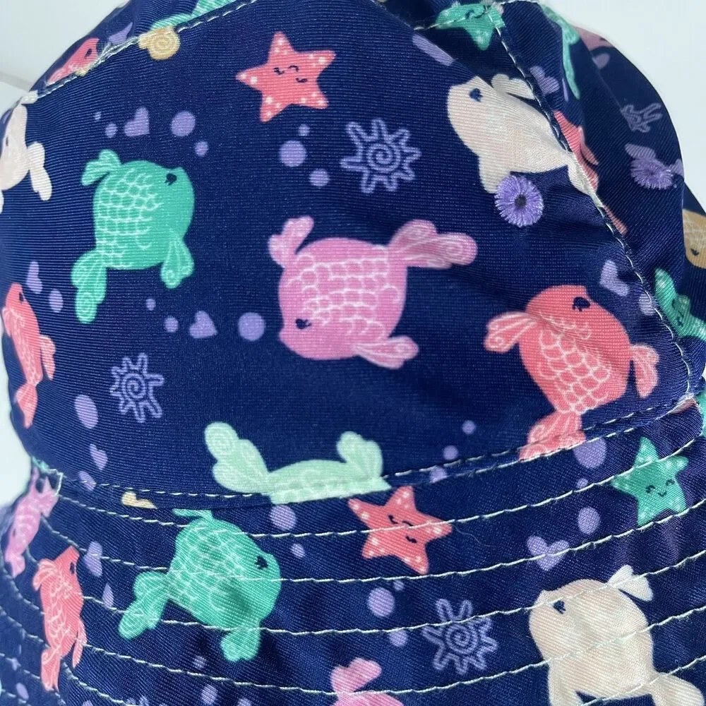 UVSkinz Reversible Toddler Sun Hat - UPF 50+ Mint Polka Dot & Fish Print Size 7